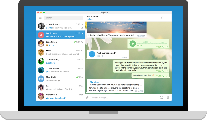 Telegram Desktop sur Windows 11 avec dossiers, canaux et fenêtres multiples